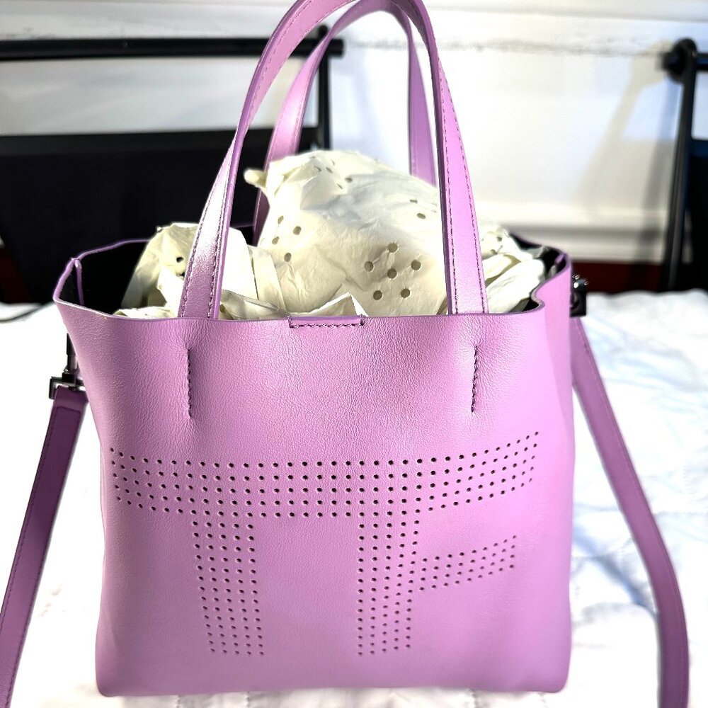 Tom Ford Calfskin Perforated Mini Logo Tote Lilac Purple